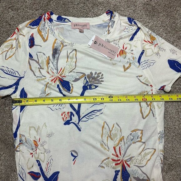 NWT Philosophy Shirt Women’s Small Cream White Floral Print Long Side Slit Soft - Picture 7 of 11